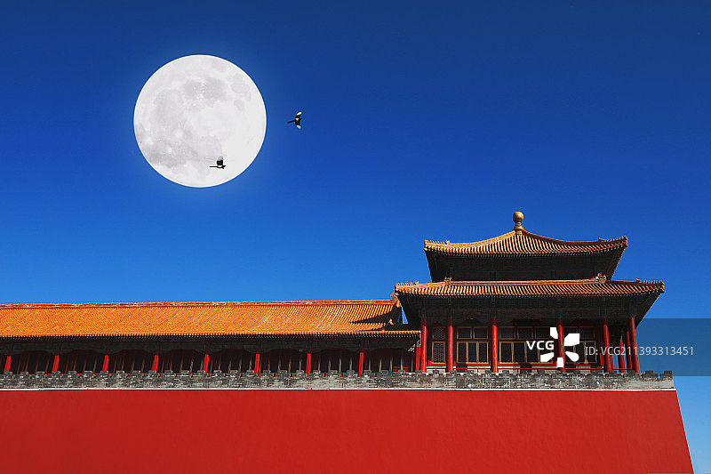 中秋节,满月,故宫午门,红墙图片素材