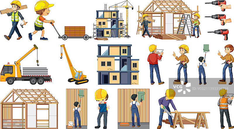 建筑工地物品和工人图片素材