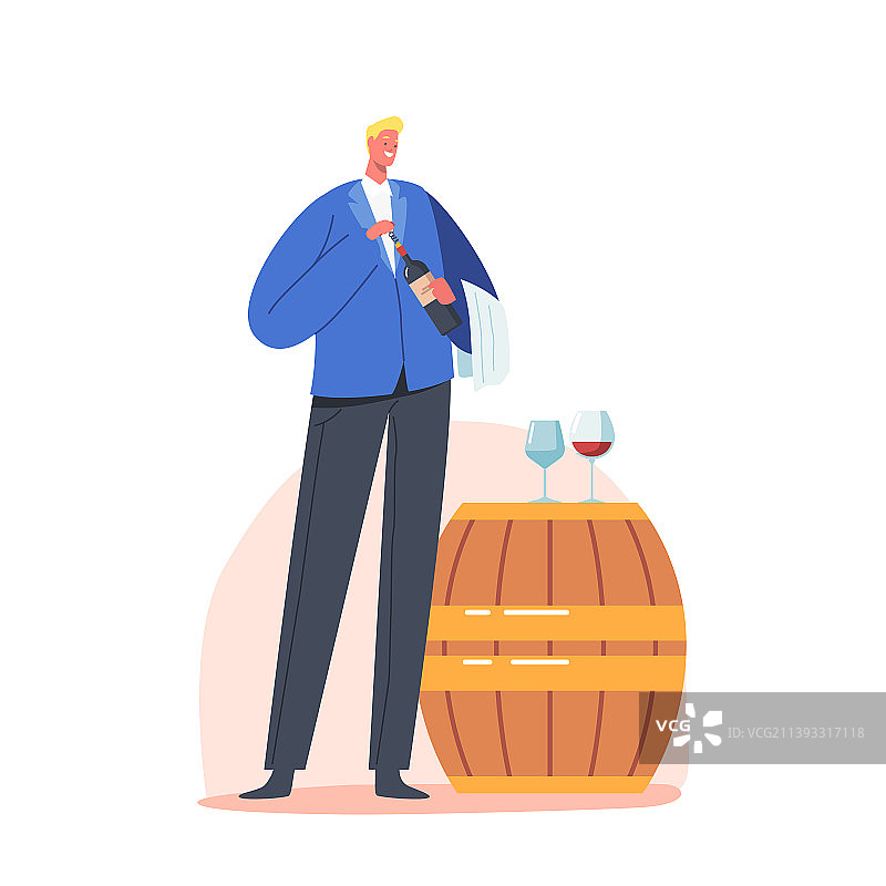 侍酒师或葡萄酒服务员拿着瓶架图片素材