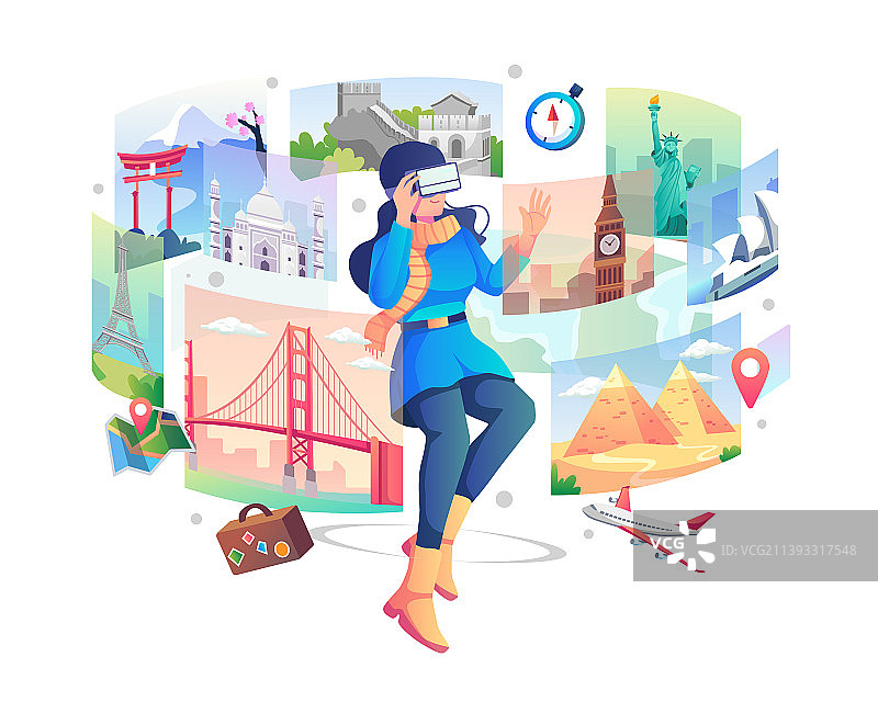 年轻女人戴着VR眼镜玩游戏图片素材