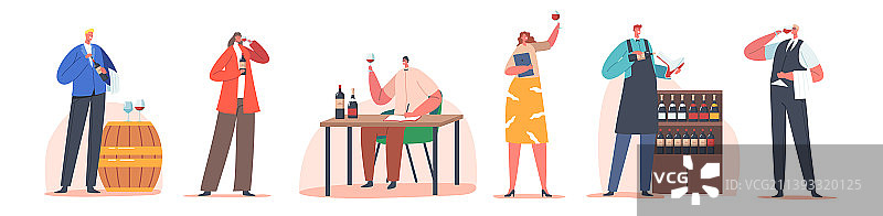一组侍酒师或管家葡萄酒品鉴图片素材
