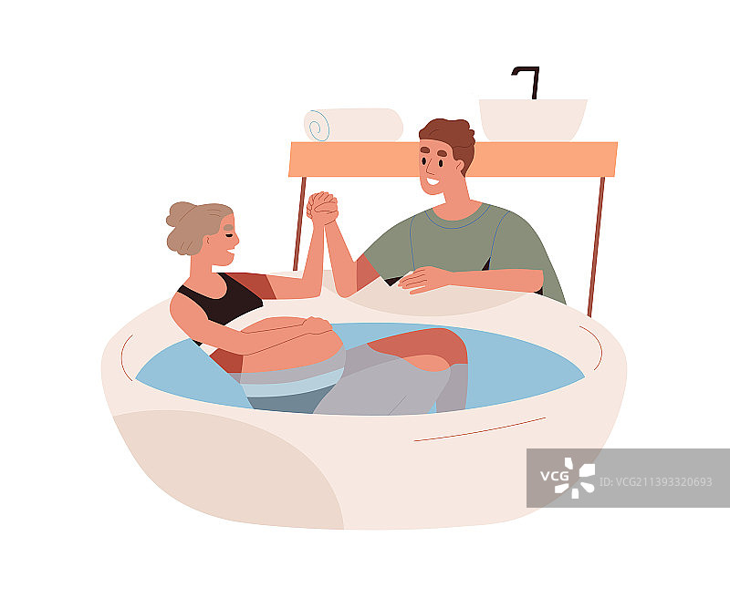 孕妇在家水中分娩图片素材