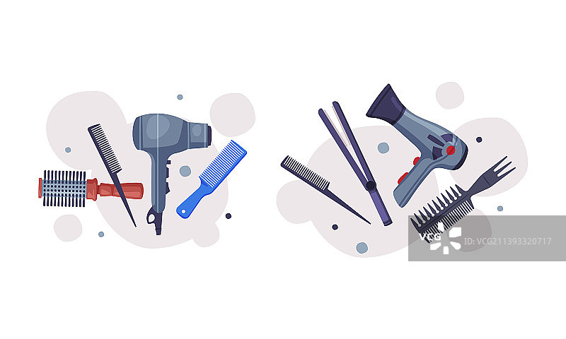 专业理发师用品套装：吹风机和梳子图片素材