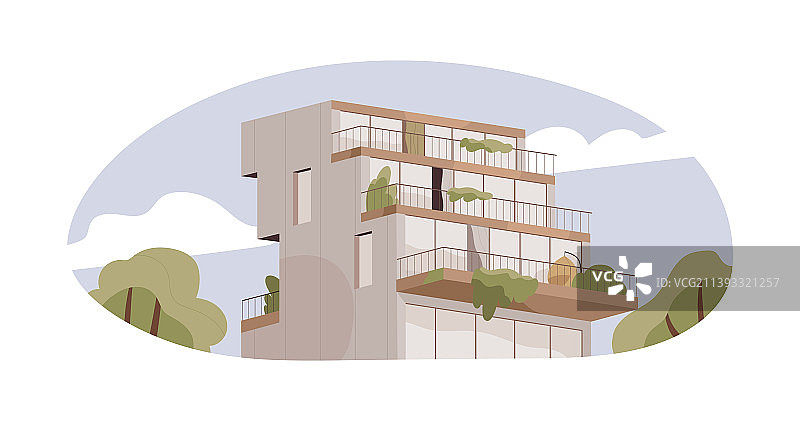 带露台的现代公寓楼外观图片素材