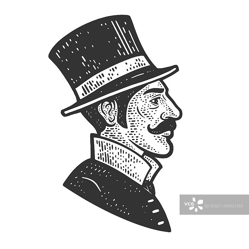 戴礼帽的绅士素描图片素材