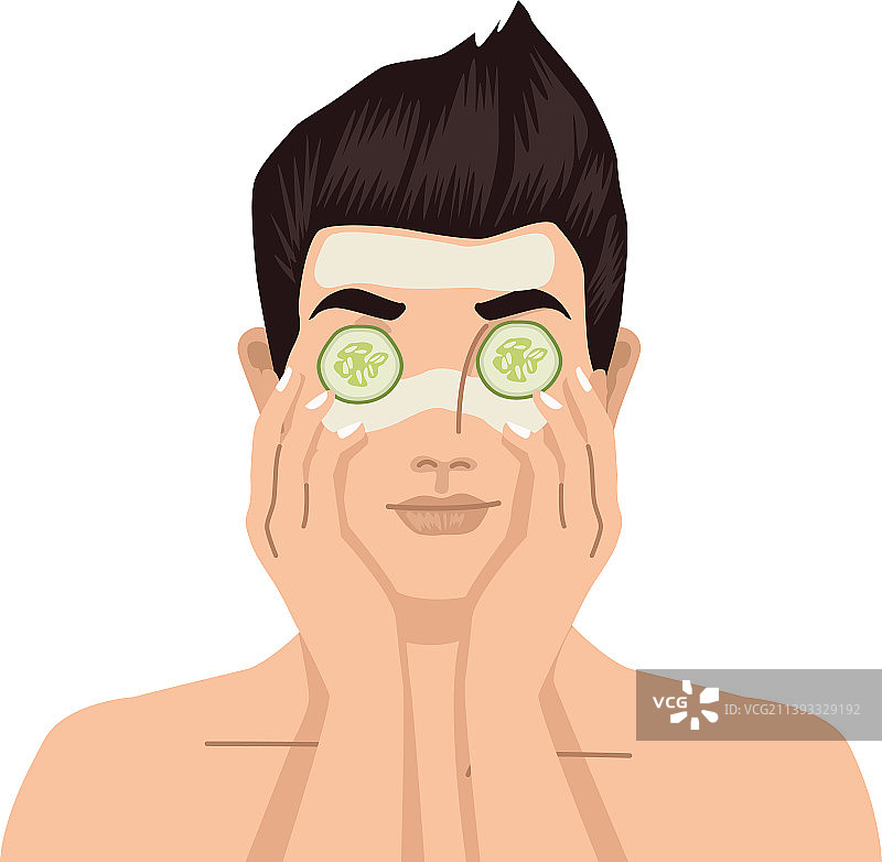 敷黄瓜面膜的男子图片素材