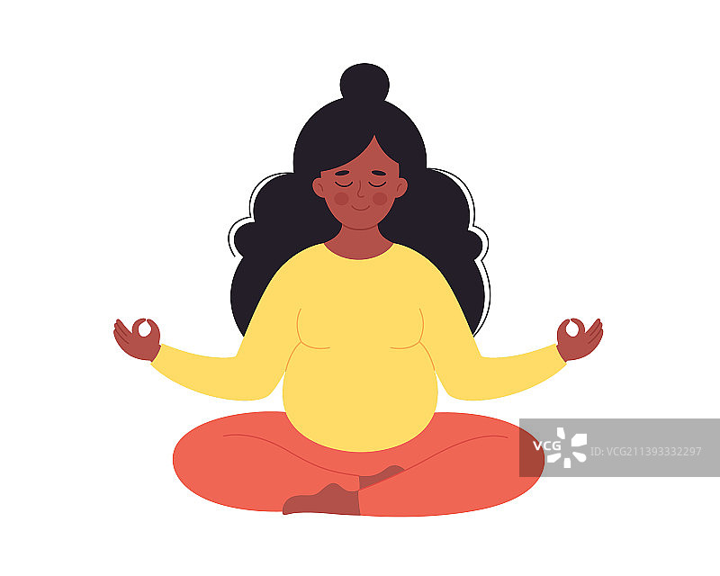 莲花姿势冥想的黑人孕妇图片素材