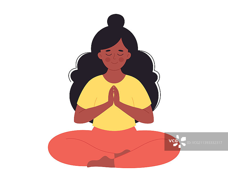 黑人女性健康地进行莲花坐冥想图片素材
