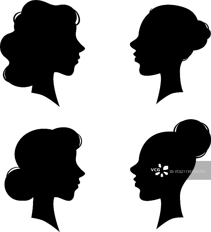 复古风格的女人侧脸黑色剪影画像图片素材