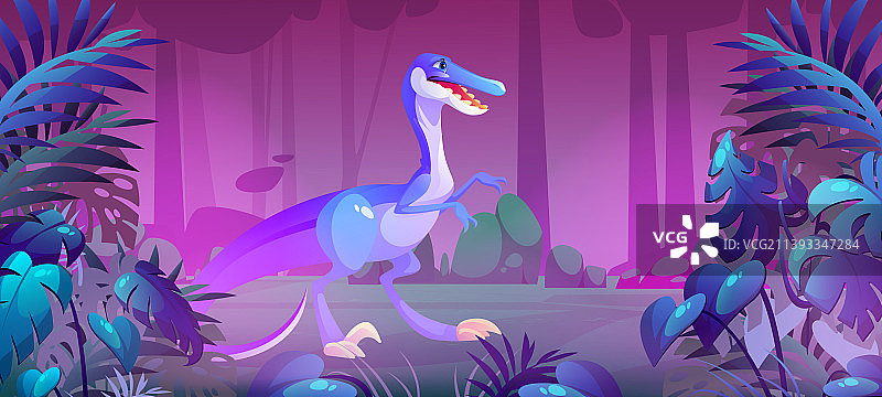 丛林夜晚可爱的小迅猛龙图片素材