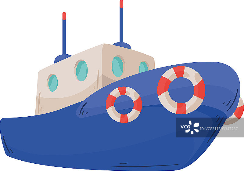 带浮筒的蓝色轮船图片素材
