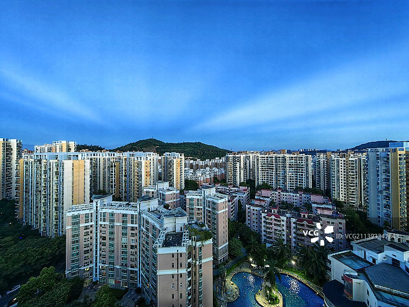 深圳社区即拍 深圳，顶楼俯瞰小区黄昏景观图片素材