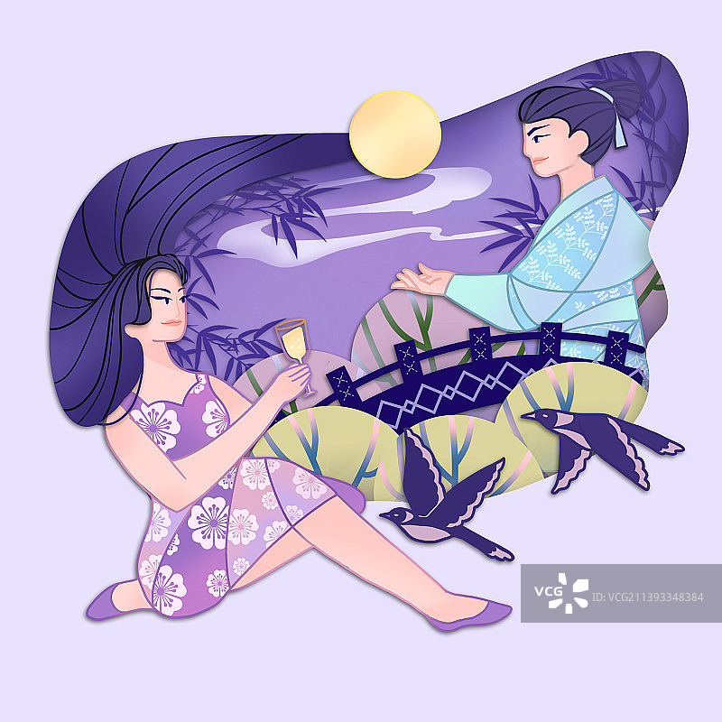 七夕现代织女穿越约会牛郎图片素材