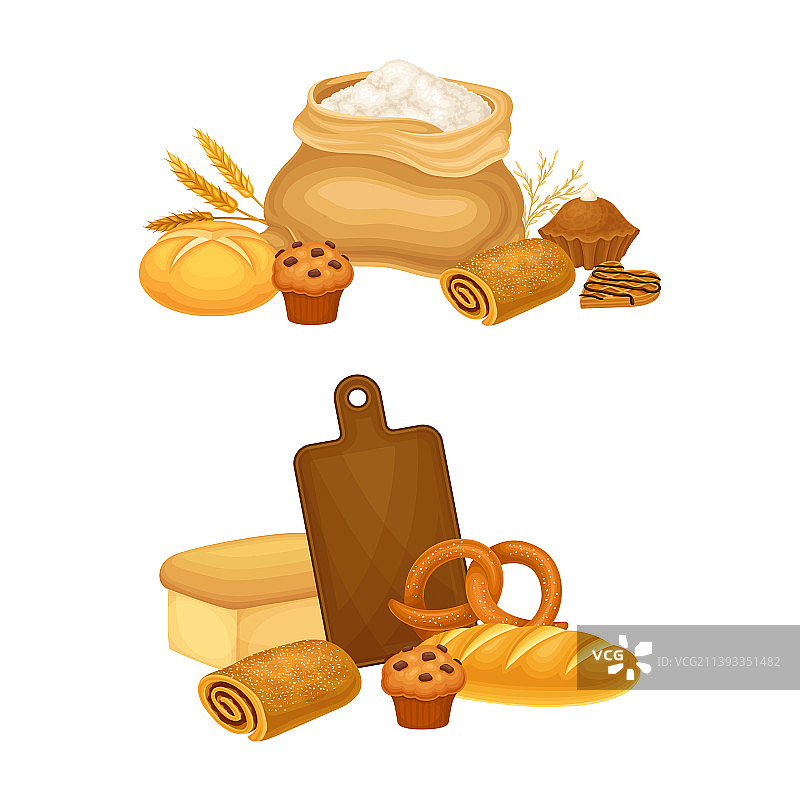 面包房产品：小麦袋和小麦面包图片素材