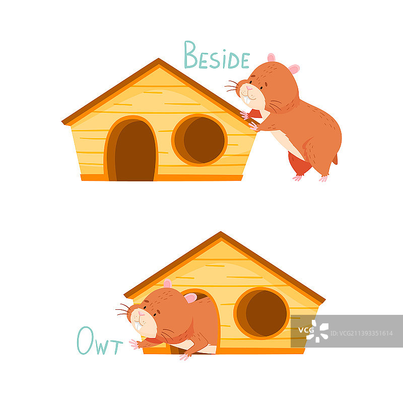 英语方位介词与可爱仓鼠图片素材