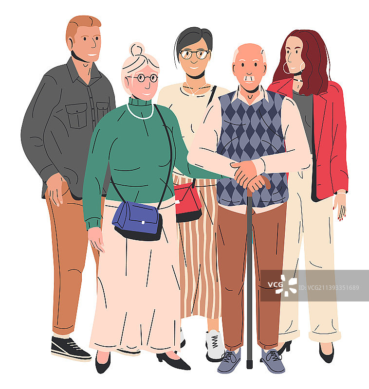 成年子女拥抱年迈父母图片素材