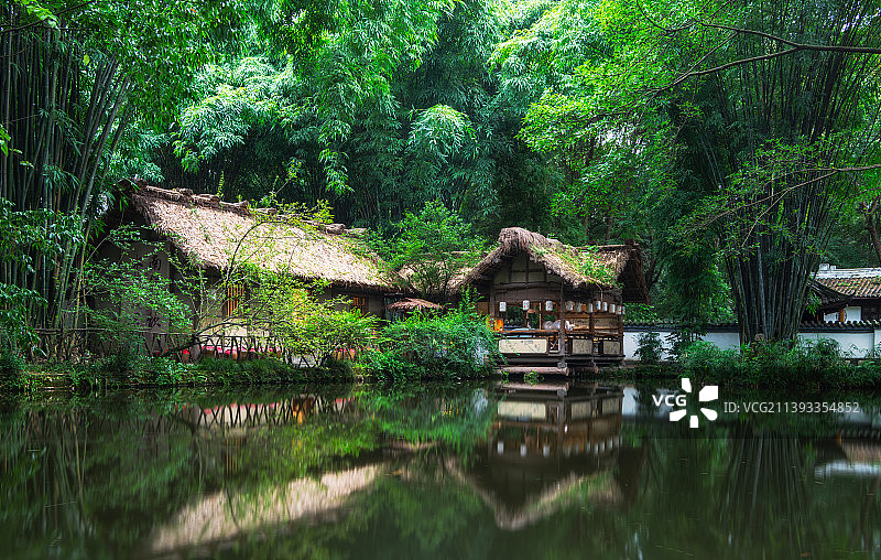 四川成都杜甫草堂茅屋故居自然建筑风光图片素材