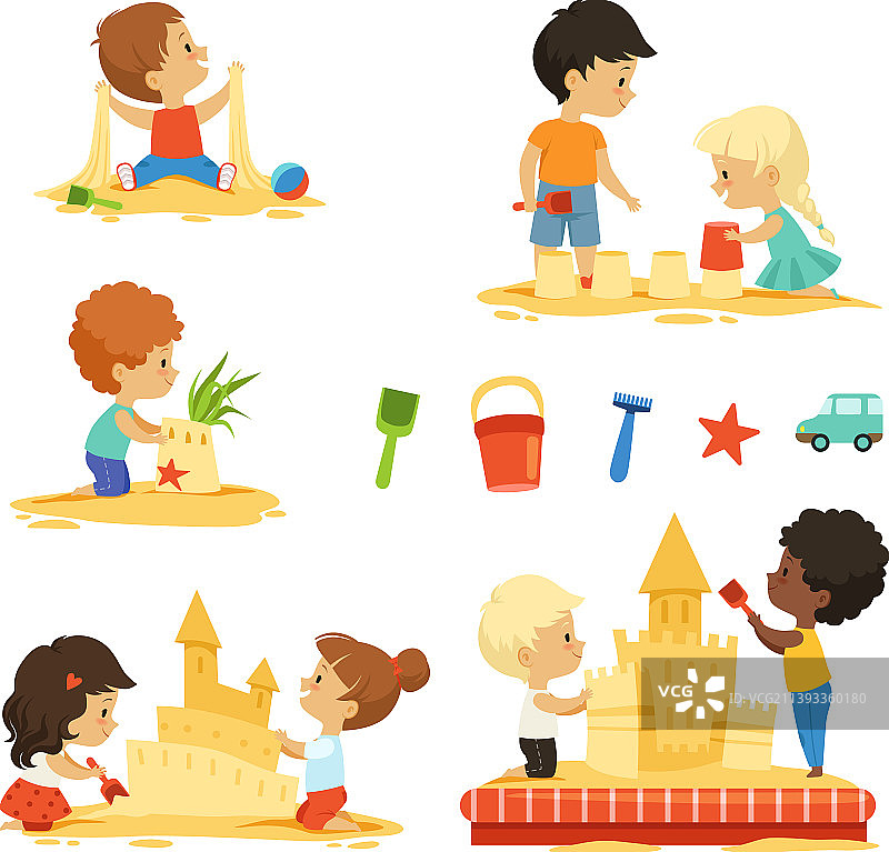 在沙箱里快乐玩耍的儿童图片素材
