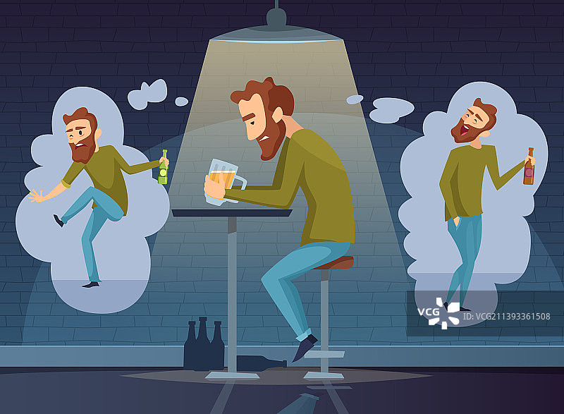 酗酒概念：沉迷于酒精的男人图片素材