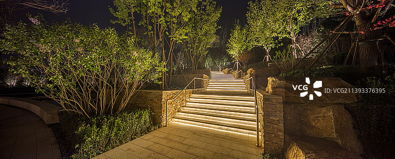 夜色下的园林台阶小路图片素材