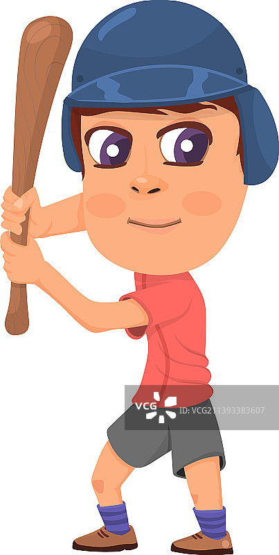 男孩拿着棒球棒卡通运动儿童图片素材