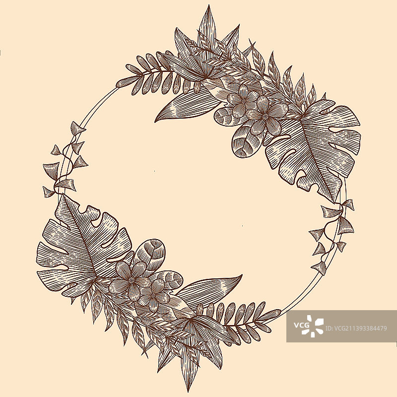 复古线描花环图片素材