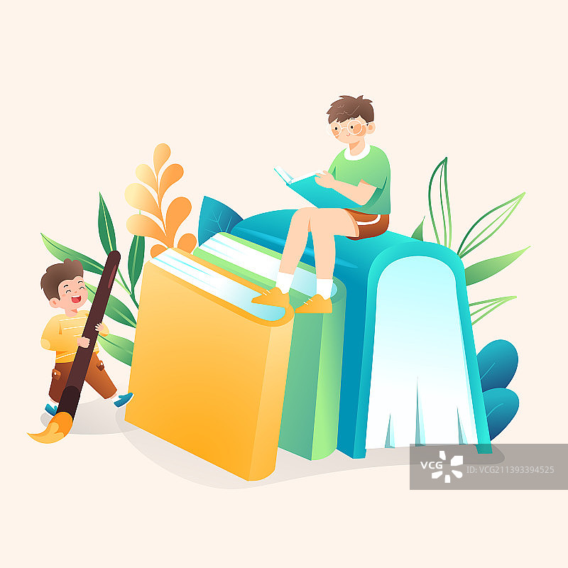 卡通读书日儿童学生教师节秋季秋天开学季新学期兴趣爱好电商促销自然风景风光旅游出行渐变矢量插画图片素材
