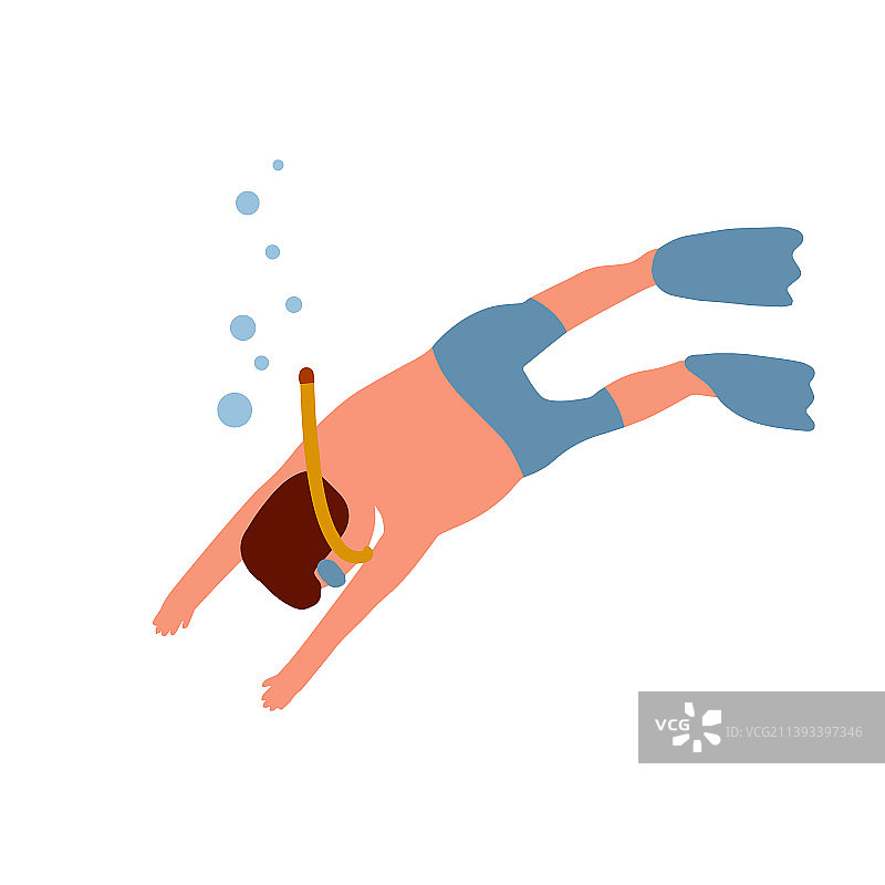 男子戴着呼吸管和面罩跳入水中图片素材