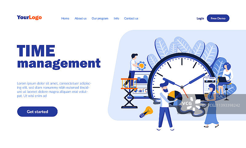 时间管理扁平风格引导页模板图片素材
