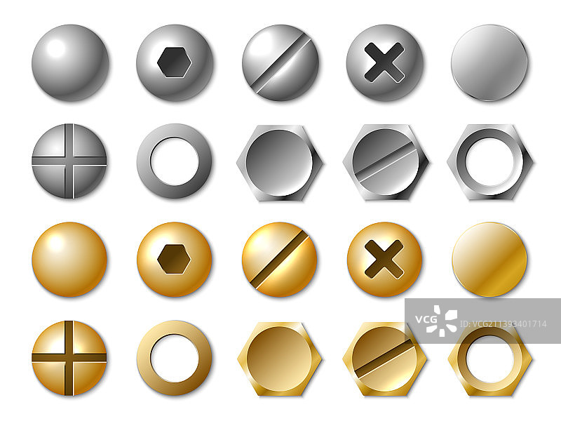 逼真钢制和金色钉帽图片素材
