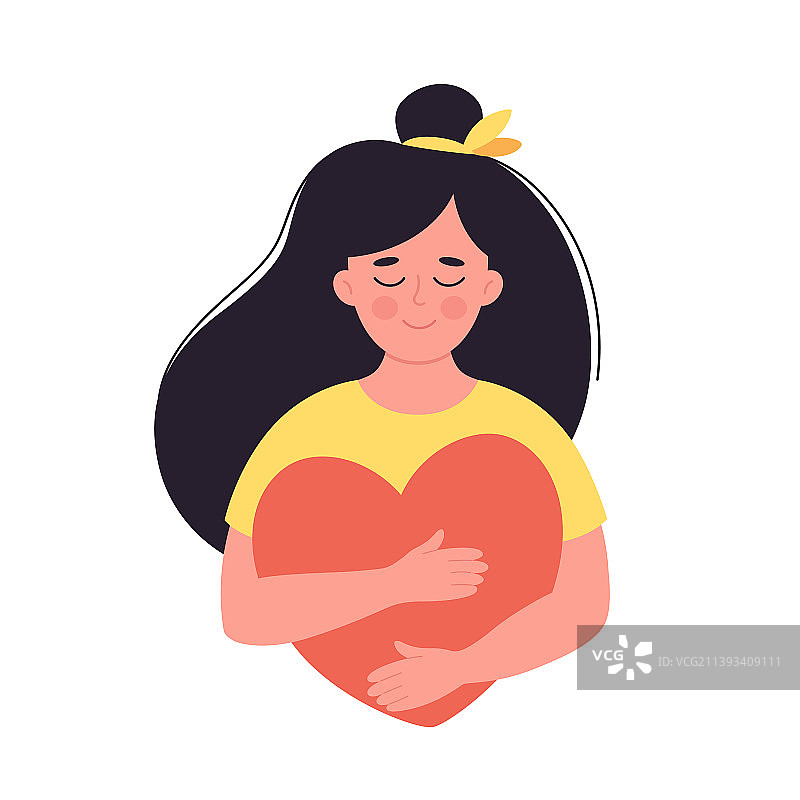 女士拥抱爱心，表达积极情感图片素材