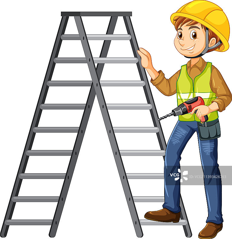 带梯子的建筑工人图片素材
