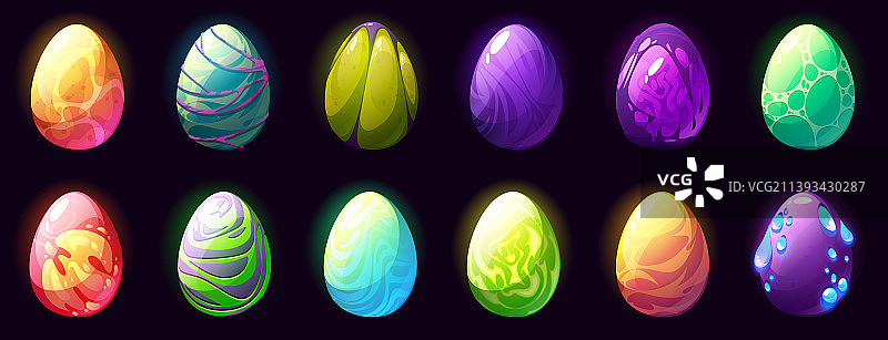 彩色龙恐龙蛋卡通游戏素材套装图片素材