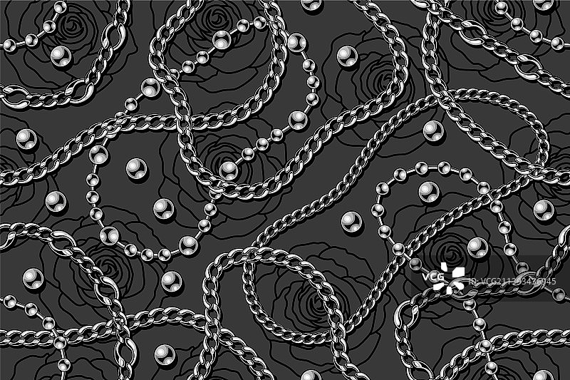 银色逼真链条的灰色无缝图案图片素材