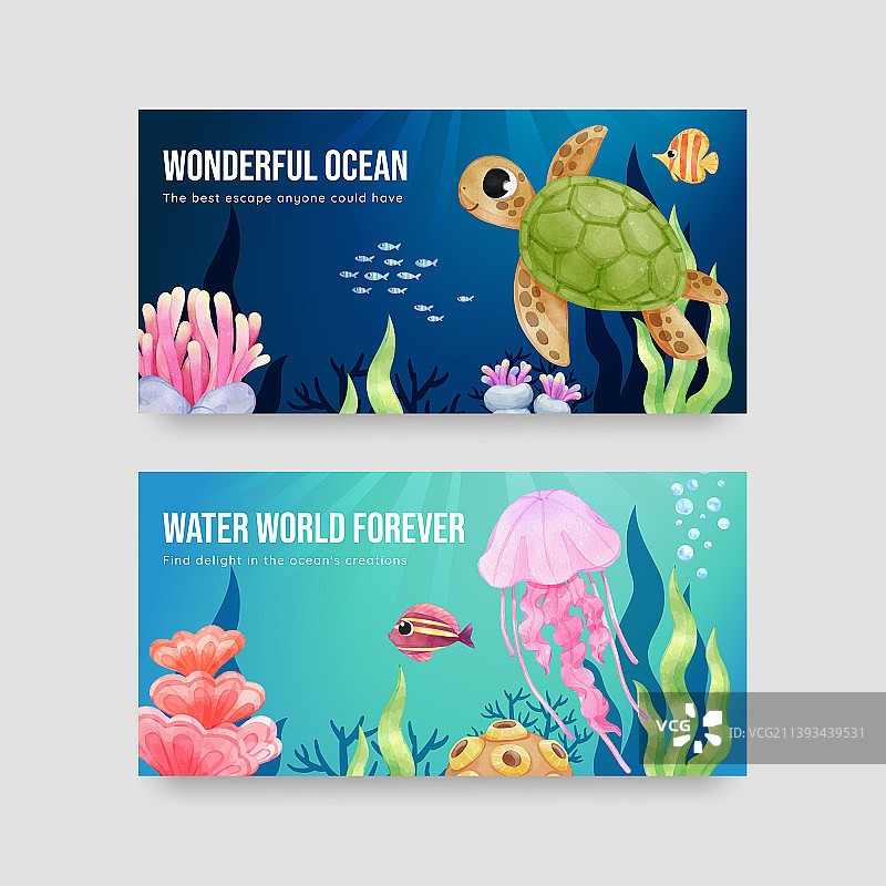 探索海洋世界的Twitter模板图片素材