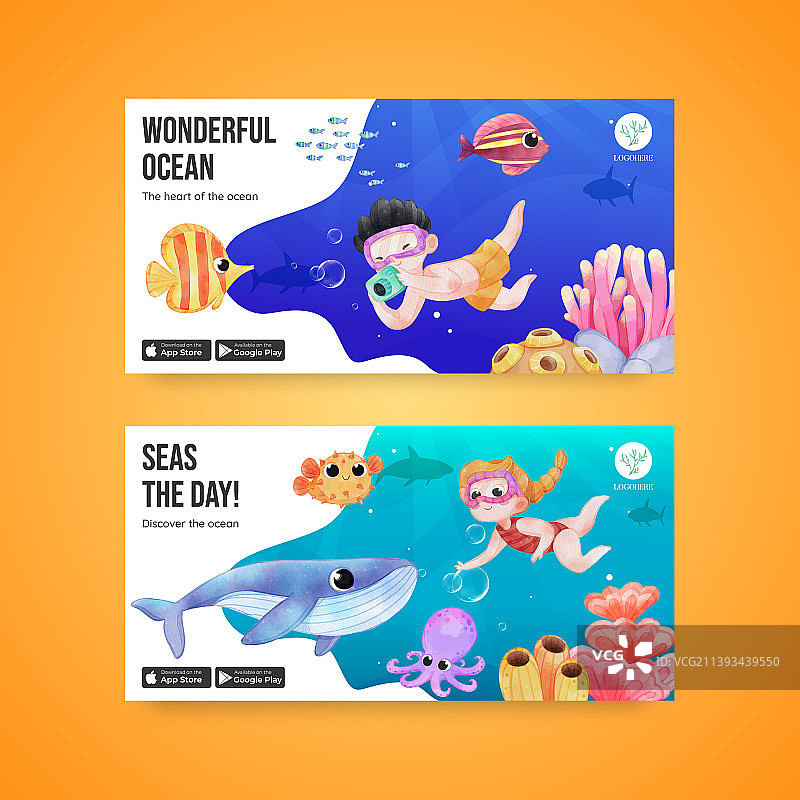 探索海洋世界的Twitter模板图片素材