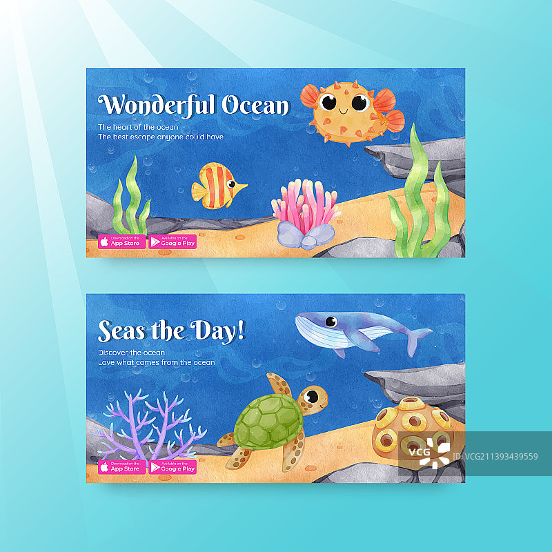 探索海洋世界的Twitter模板图片素材