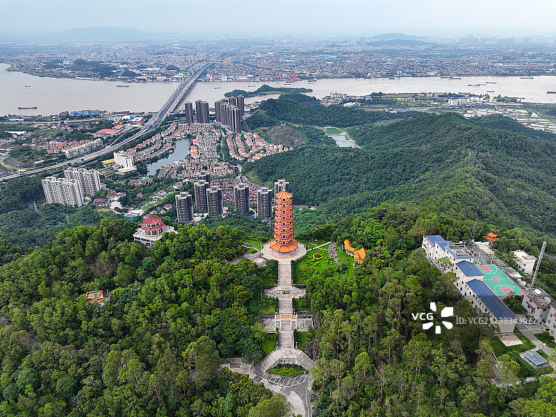 广东省江门鹤州市大雁山森林公园海会寺航拍图片素材