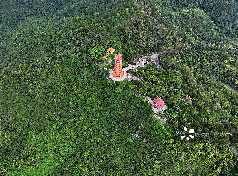 广东省江门鹤州市大雁山森林公园海会寺航拍图片素材