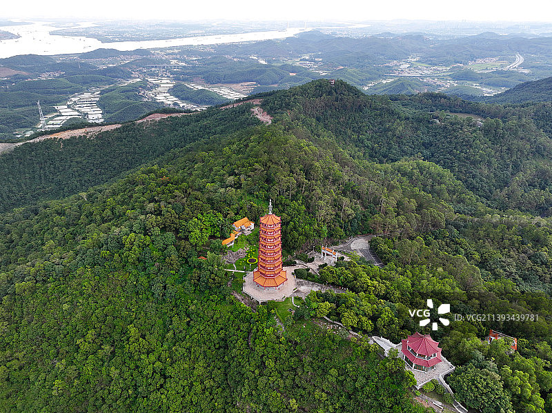 广东省江门鹤州市大雁山森林公园海会寺航拍图片素材