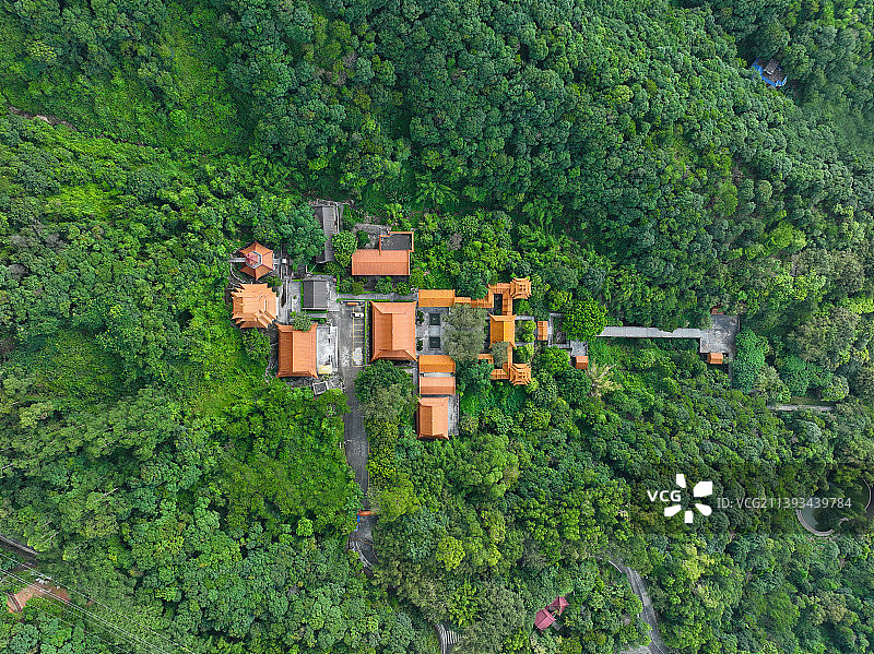 广东省江门鹤州市大雁山森林公园海会寺航拍图片素材
