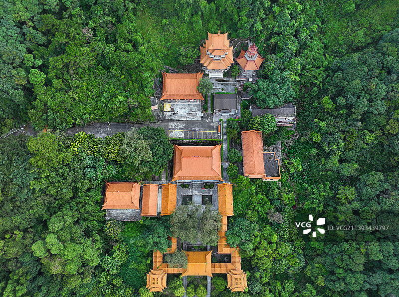 广东省江门鹤州市大雁山森林公园海会寺航拍图片素材