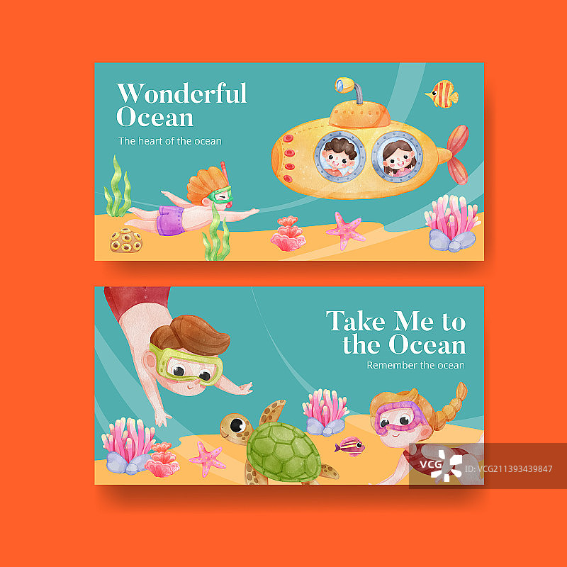 探索海洋世界的Twitter模板图片素材