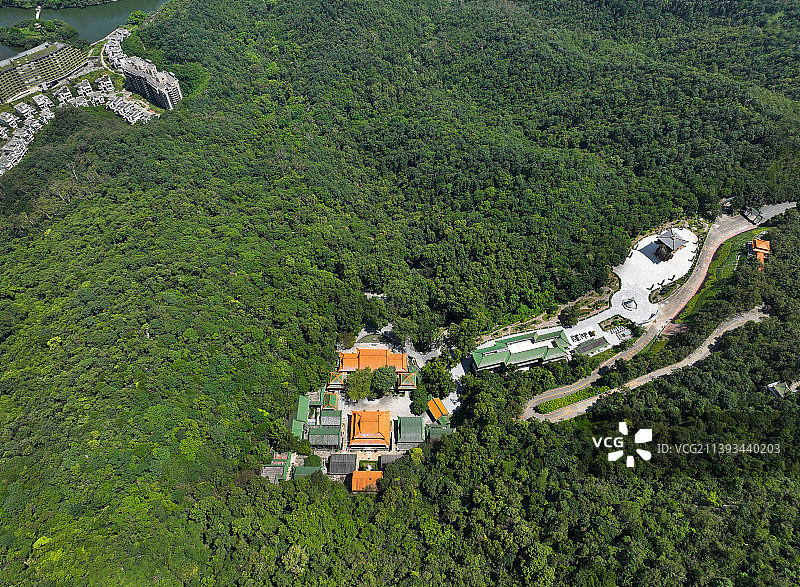 广东省江门市蓬江区圭峰山国家森林公园圭峰山风景区玉台寺航拍图片素材