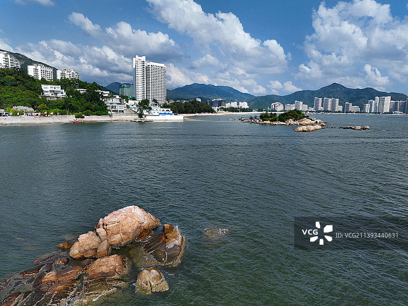 广东省惠州市惠东县巽寮湾金海湾凤池岛鸽子岛航拍图片素材