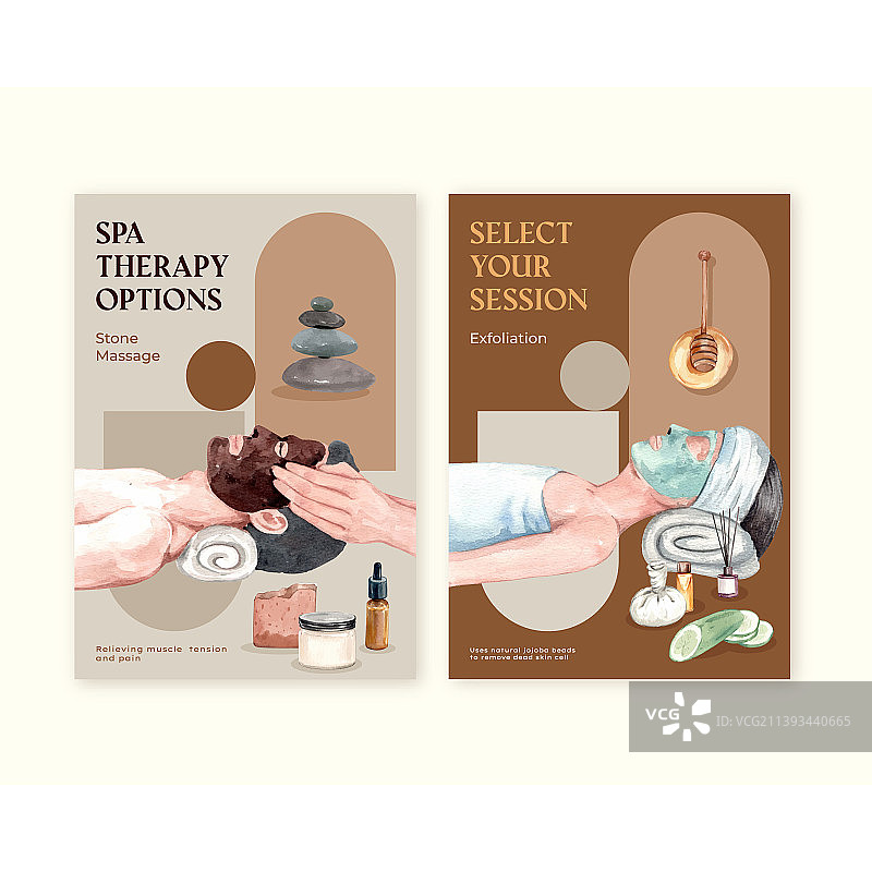 水彩SPA疗法宣传单模板图片素材
