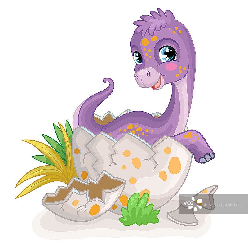 蛋壳里紫色的可爱卡通小梁龙宝宝图片素材