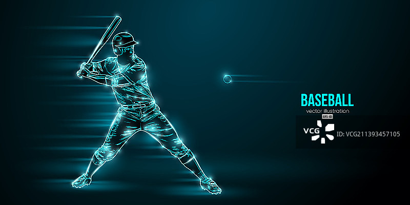 蓝色棒球运动员抽象剪影图片素材
