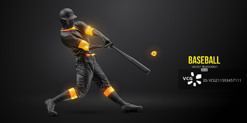 黑色背景棒球运动员抽象轮廓图片素材
