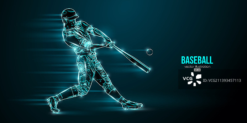 蓝色棒球运动员抽象剪影图片素材